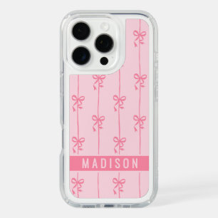 Pink Coquette Bows Girly Name Pattern iPhone 16 Pro Case