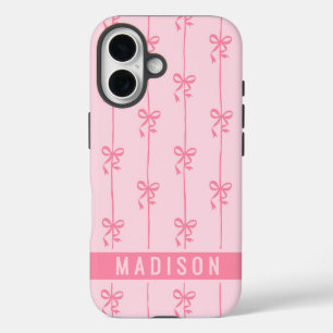 Pink Coquette Bows Modern Personalized Name Girly iPhone 16 Case