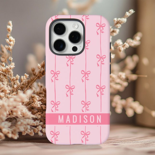 Pink Coquette Bows Modern Personalized Name Girly Case-Mate iPhone Case (Creator Uploaded)