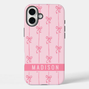 Pink Coquette Bows Modern Personalized Name Girly iPhone 16 Plus Case