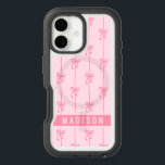 Pink Coquette Bows Modern Personalized Name Girly iPhone 16 Case<br><div class="desc">Pink Coquette Bows Modern Personalized Name Girly iPhone 16 Cases features your personalized name in a simple modern script typography with cute coquette bows. Perfect gift for her for birthday,  mom for Mother's Day,  sister or bestie for Christmas and holidays. Designed by ©2024 Evco Studio www.zazzle.com/store/evcostudio</div>