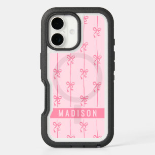 Pink Coquette Bows Modern Personalized Name Girly iPhone 16 Case