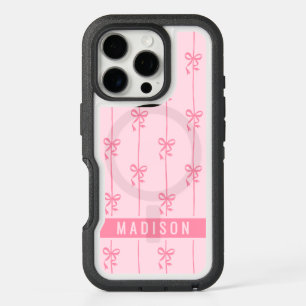 Pink Coquette Bows Modern Personalized Name Girly iPhone 16 Pro Case