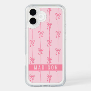 Pink Coquette Bows Modern Personalized Name Girly iPhone 16 Plus Case