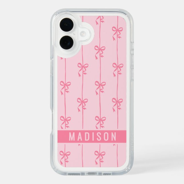 Pink Coquette Bows Modern Personalized Name Girly Speck iPhone Case (Front)