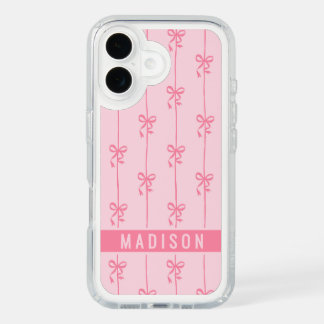Pink Coquette Bows Modern Personalized Name Girly iPhone 16 Case