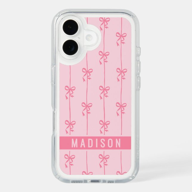 Pink Coquette Bows Modern Personalized Name Girly Speck iPhone Case (Front)