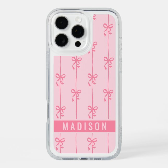 Pink Coquette Bows Modern Personalized Name Girly Speck iPhone Case (Front)