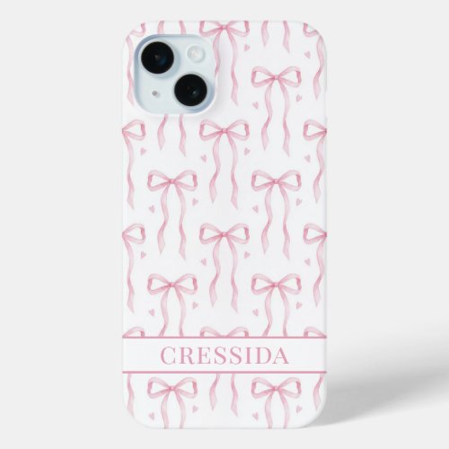 Pink Coquette Bows Monogrammed iPhone 15 Plus Case