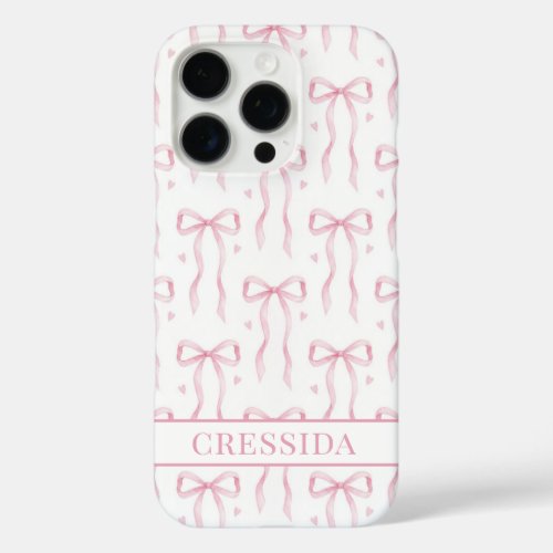Pink Coquette Bows Monogrammed iPhone 16 Pro Case