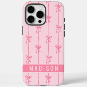 Pink Coquette Bows Name Girly Pattern iPhone 16 Pro Max Case