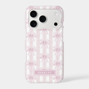 Pink Coquette Bows on Stripes Monogrammed iPhone 17 Pro Case