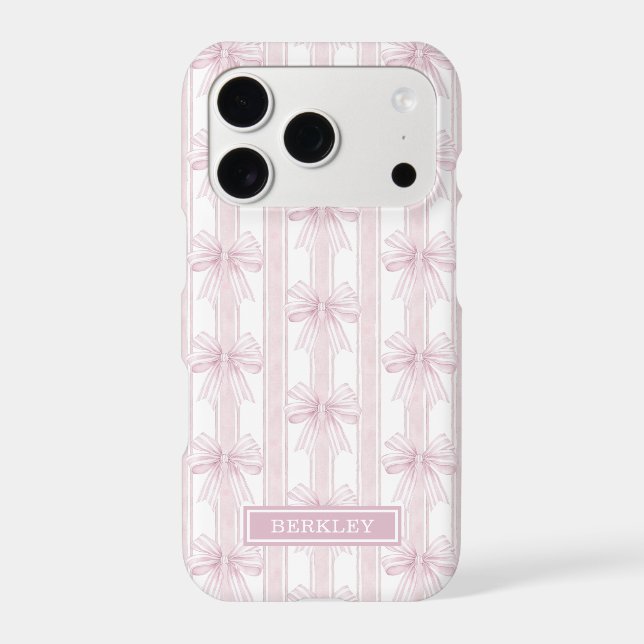 Pink Coquette Bows on Stripes Monogrammed Case-Mate iPhone Case (Back)