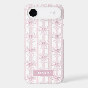 Pink Coquette Bows on Stripes Monogrammed iPhone 17 Air Case