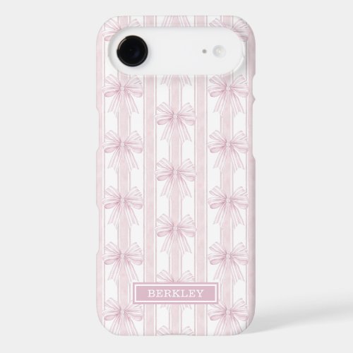 Pink Coquette Bows on Stripes Monogrammed iPhone 17 Air Case
