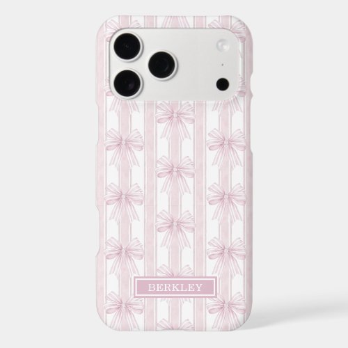 Pink Coquette Bows on Stripes Monogrammed iPhone 17 Pro Max Case
