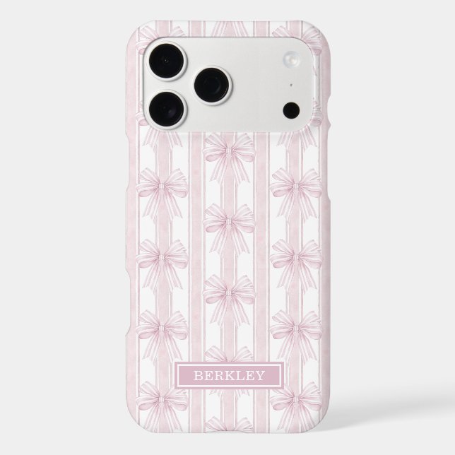 Pink Coquette Bows on Stripes Monogrammed Case-Mate iPhone Case (Back)