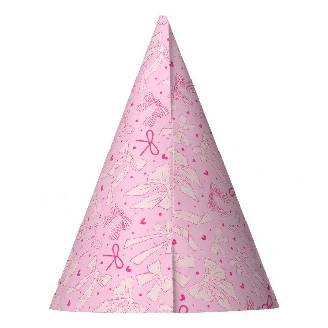 Pink Coquette Bows Pattern Birthday Party Hat | Zazzle