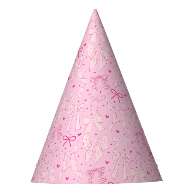 Pink Coquette Bows Pattern Birthday Party Hat (Front)