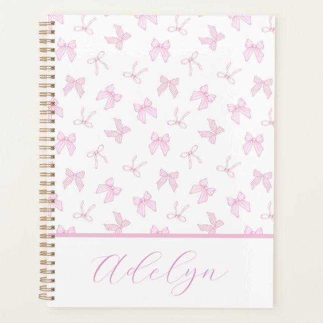 Pink Coquette Bows Personalize Planner (Front)