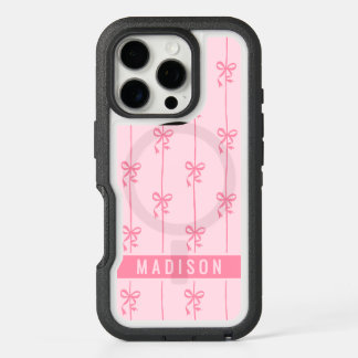 Pink Coquette Bows Personalized Name iPhone 16 Pro Case