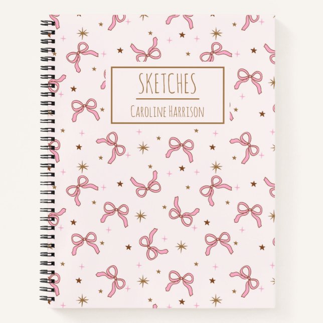 Pink Coquette Bows Personalized Name Sketchbook Notebook (Front)