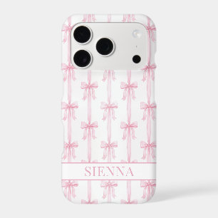 Pink Coquette Bows Striped Monogrammed iPhone 17 Pro Case