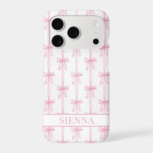 Pink Coquette Bows Striped Monogrammed iPhone 17 Pro Case