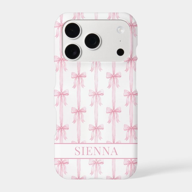 Pink Coquette Bows Striped Monogrammed Case-Mate iPhone Case (Back)