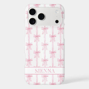 Pink Coquette Bows Striped Monogrammed iPhone 17 Pro Max Case