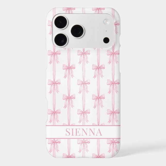 Pink Coquette Bows Striped Monogrammed Case-Mate iPhone Case (Back)