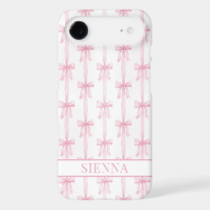 Pink Coquette Bows Striped Monogrammed iPhone 17 Air Case