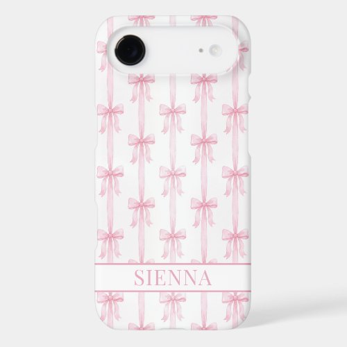 Pink Coquette Bows Striped Monogrammed iPhone 17 Air Case