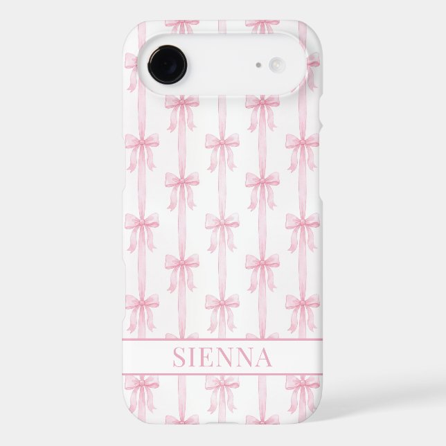 Pink Coquette Bows Striped Monogrammed Case-Mate iPhone Case (Back)