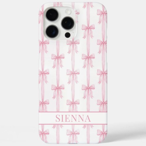 Pink Coquette Bows Striped Monogrammed iPhone 16 Pro Max Case