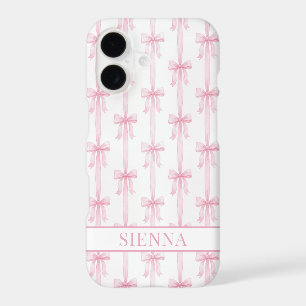Pink Coquette Bows Striped Monogrammed iPhone 17 Case