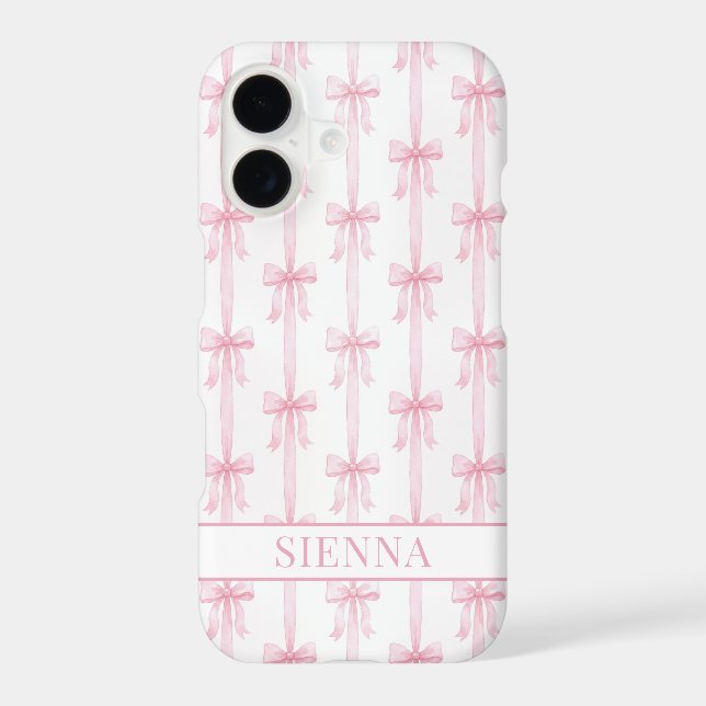 Pink Coquette Bows Striped Monogrammed Case-Mate iPhone Case (Back)