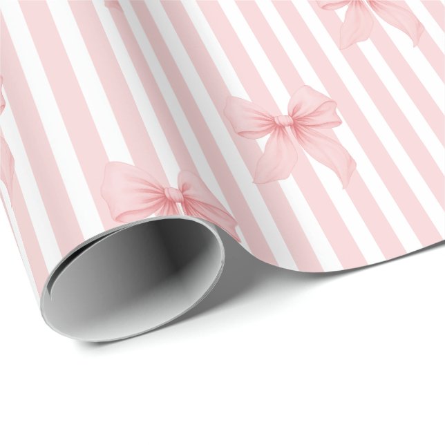 Pink Coquette Bows & Stripes Wrapping Paper (Roll Corner)