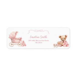 Pink Coquette Carriage Baby Shower Address Label