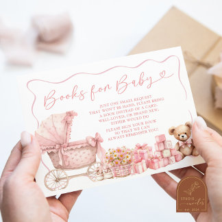 Pink Coquette Carriage Baby Shower Books for Baby Enclosure Card