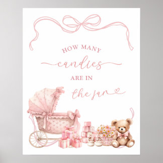 Pink Coquette Carriage Baby Shower Game Sign