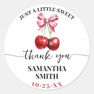 Pink Coquette Cherry Baby Shower Party Favor Classic Round Sticker
