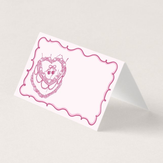 Pink Coquette Cherry Cake Bachelorette PlaceCard (Front)
