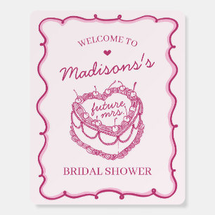 Pink Coquette Cherry Cake Bridal Shower Welcome Foam Board