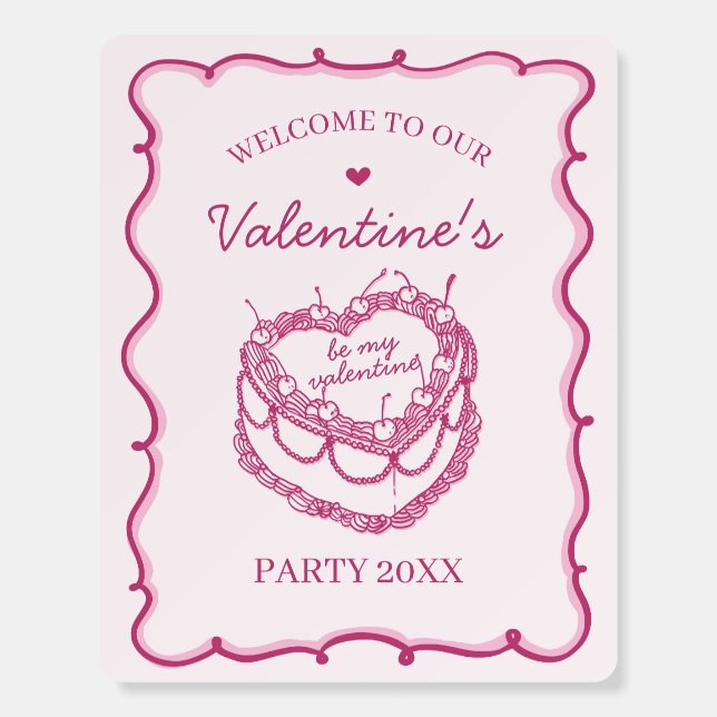 Pink Coquette Cherry Cake Valentines Party Welcome Foam Board (Front)