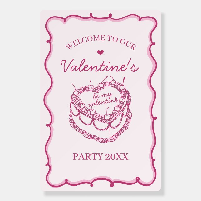 Pink Coquette Cherry Cake Valentines Party Welcome Foam Board (Front)