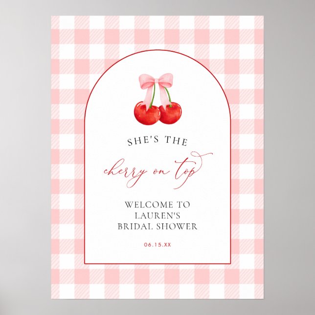 Pink Coquette Cherry on Top Baby Shower Welcome Poster (Front)