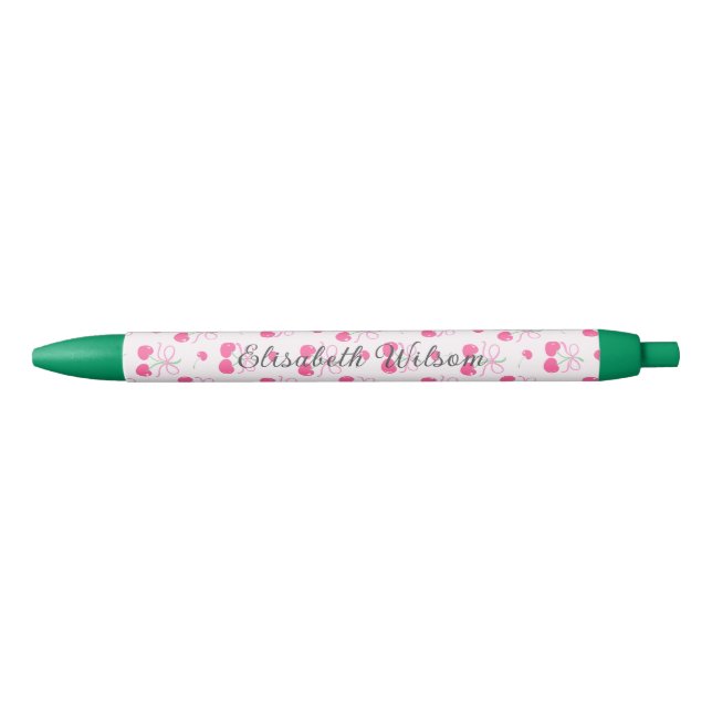 Pink Coquette Cherry with bows Monogram Pen (Front)