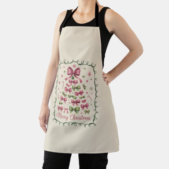 Pink Coquette Christmas Tree Girly Trendy Xmas Apron (Insitu)