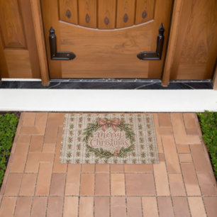 Pink Coquette Christmas Wreath Pinkmas Fiber Doormat